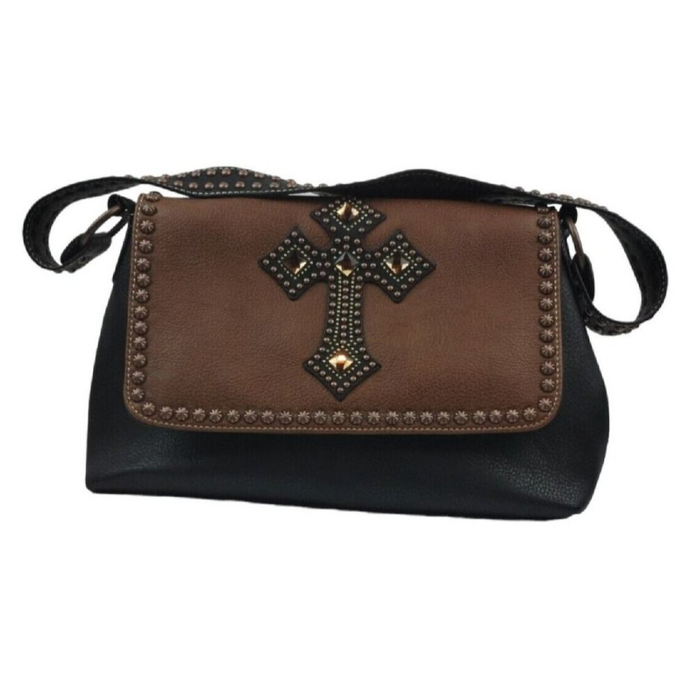 Blazin Roxx Faux Leather Large Rhinestone Cross Handbag Over Shoulder Purse